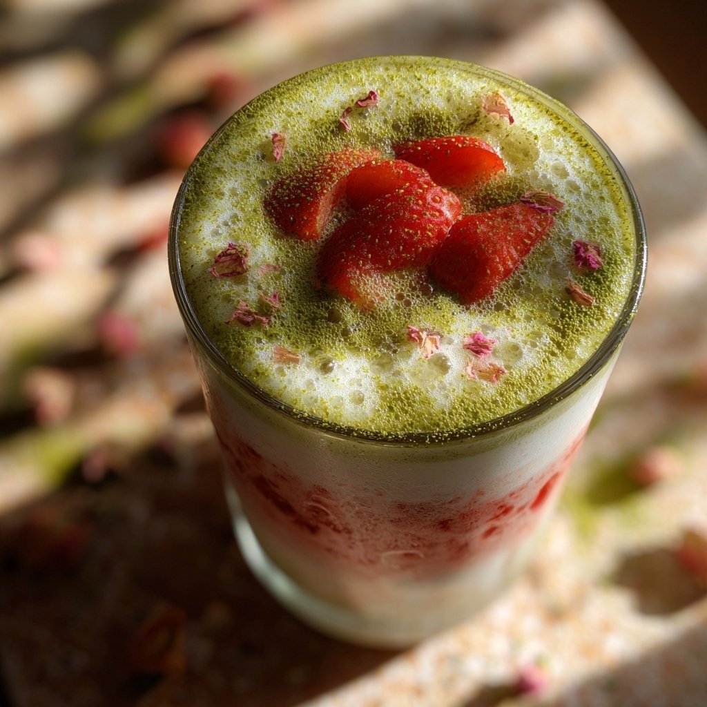 Strawberry Matcha Iced Latte With Honey