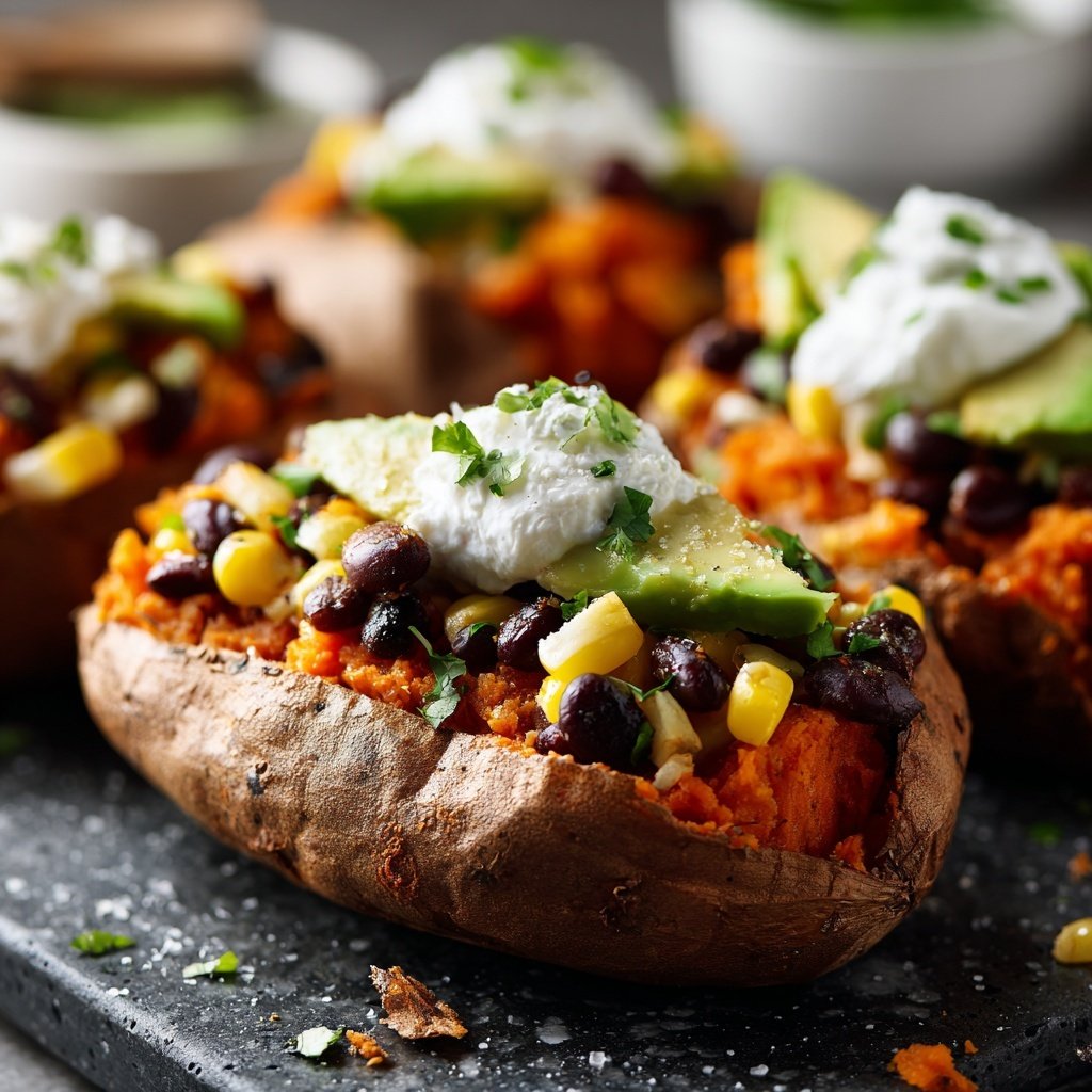 Baked Sweet Potato Veggie Boats