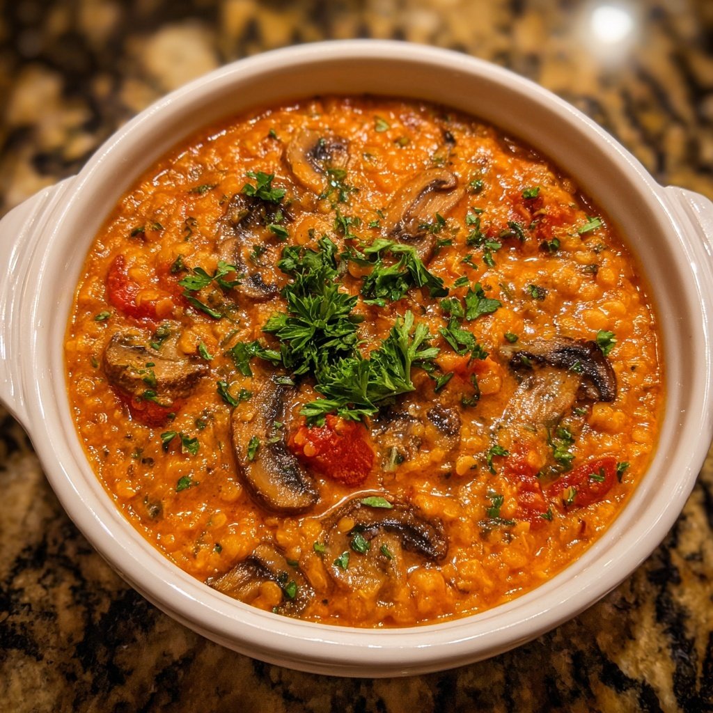 Creamy Tomato Mushroom Lentils
