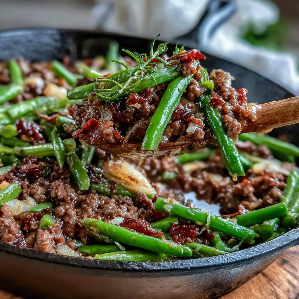 Hamburger Meat And Green Bean Skillet